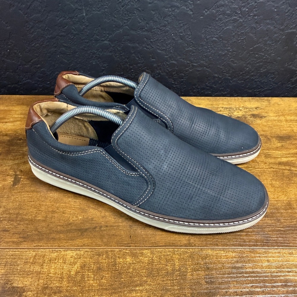 Johnston & Murphy McGuffey 25-3727 Navy Perforated Leather Slip-On Mens 10M